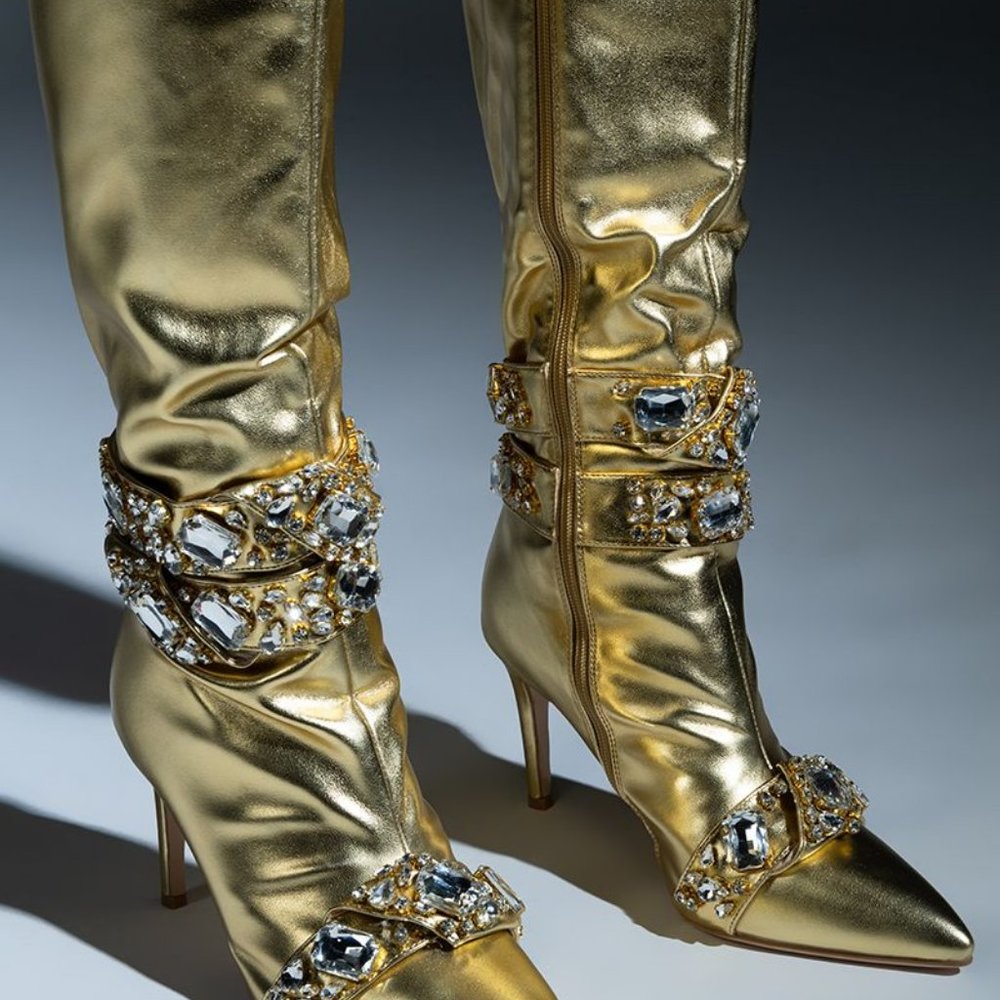 AZALEA WANG " SPOTLIGHT TAKEOVER " GOLD DIAMOND EMBELLISHED BOOT(BRAND NEW!!!!! - Picture 2 of 9
